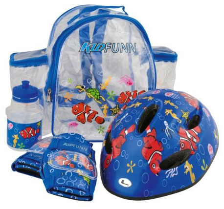 Набір Longus FUNN 2.0 шолом + захист + фляга + рюкзак, синій/черв синій
