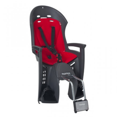 Детское велокресло HAMAX SMILEY GREY W/RED PADDING, на подседельную трубу фото 