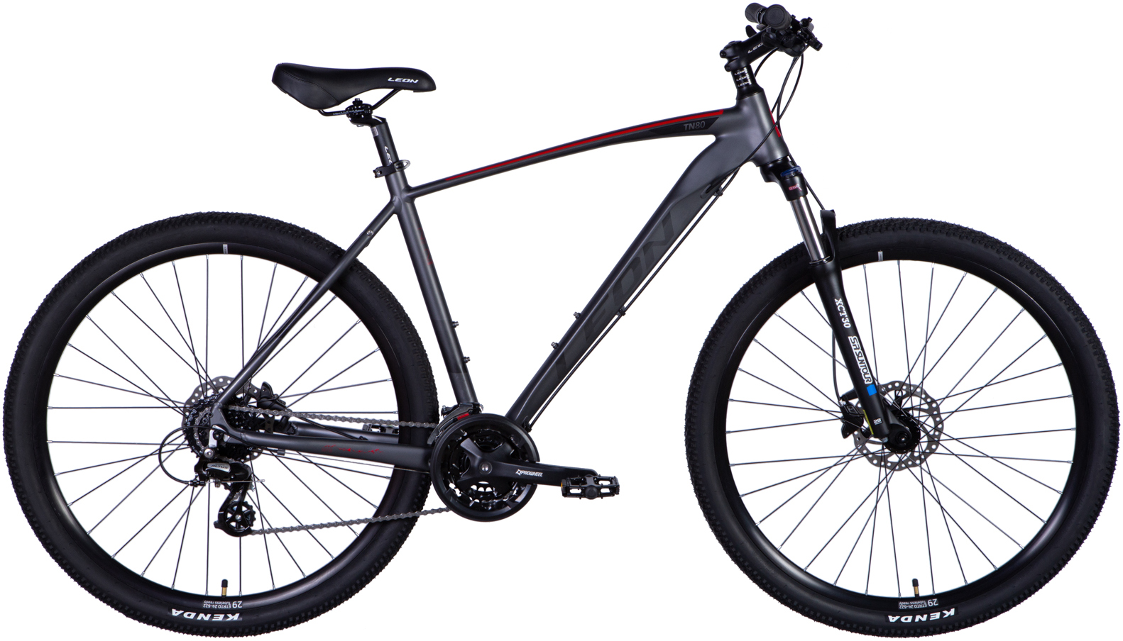 Велосипед 29" Leon TN-80 AM HDD рама - 21" 2024 графітовий з чорним та червоним (матовий) фото 