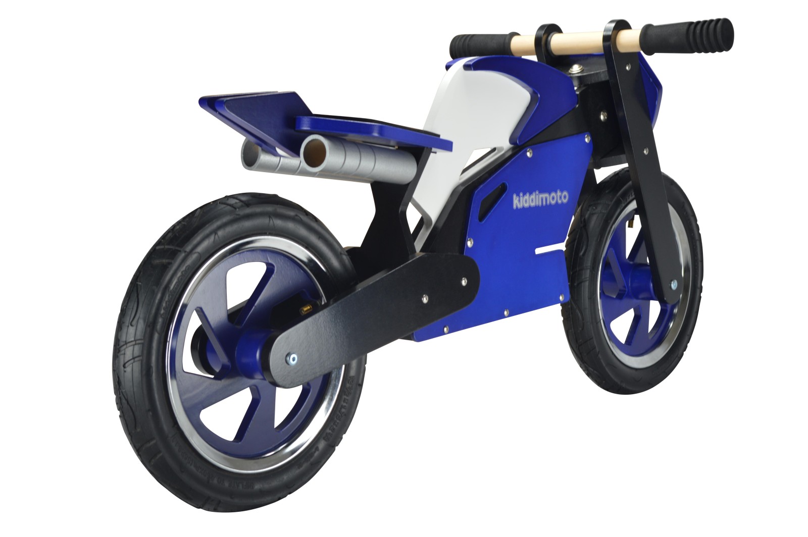 Беговел 12" Kiddimoto Superbike деревянный, сине-белый фото 2