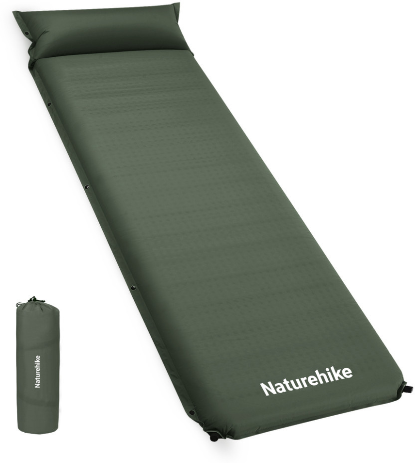 Коврик самонадувной Naturehike CNK2450WS020, с подушкой, 200х63х10 см, темно-зеленый фото 