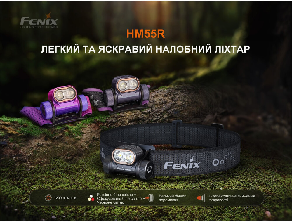 Фонарь налобный Fenix HM55R, фиолетовый фото 13