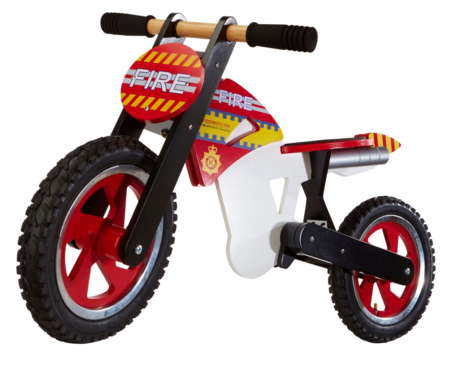 Беговел 12" Kiddimoto Scrambler деревянный, пожарная машина фото 