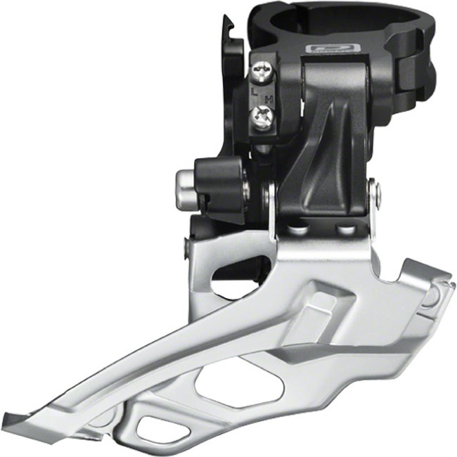 Переключатель пер. Shimano FD-M616 DEORE верхний хомут, универсальная тяга ,адаптер под 31.8mm, 2х10, под 38\44 зуба, black фото 
