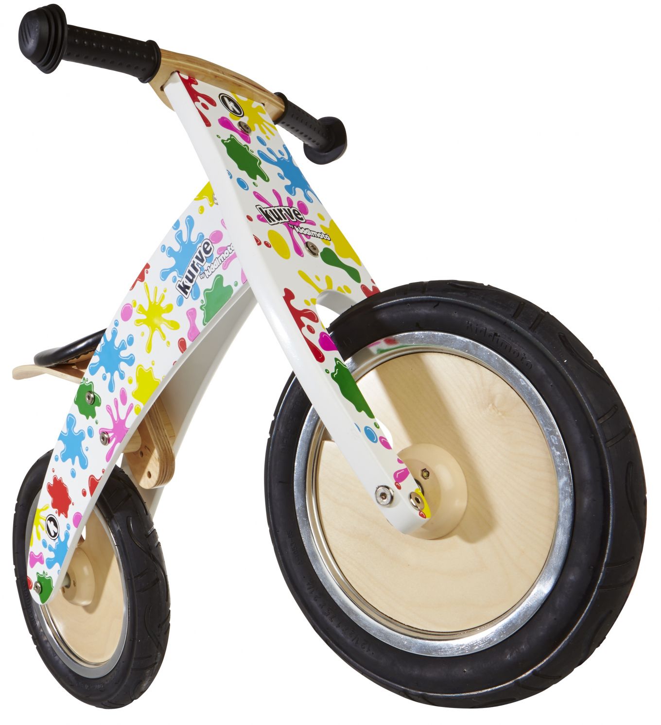 Беговел 12" Kiddimoto Kurve деревянный, цветные кляксы фото 