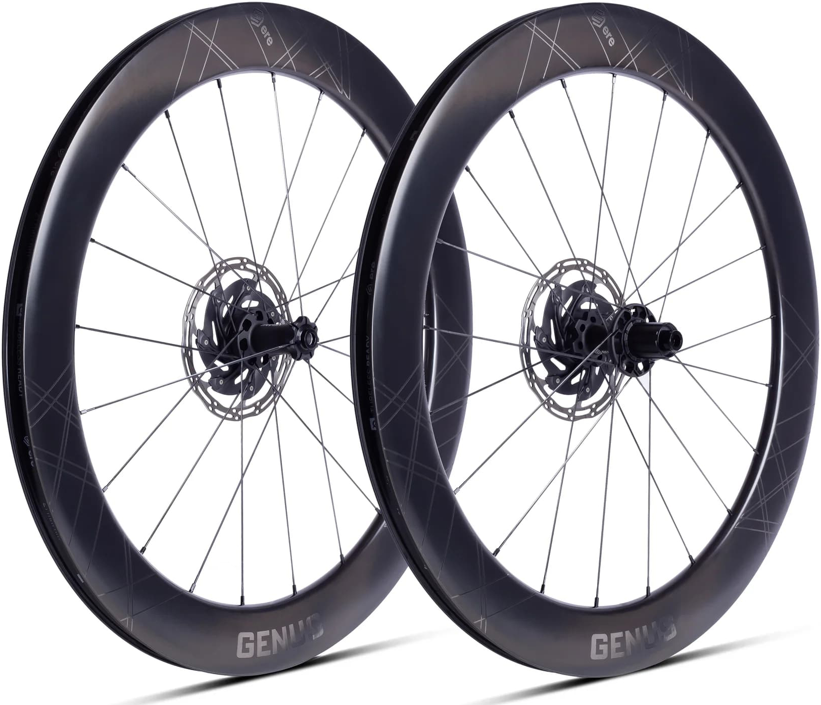 Колесо пер. + задн. 28" ERE GENUS II AE65 CARBON, Road, 100x12/142x12, CL, HG11, tubeless, черный сатин фото 