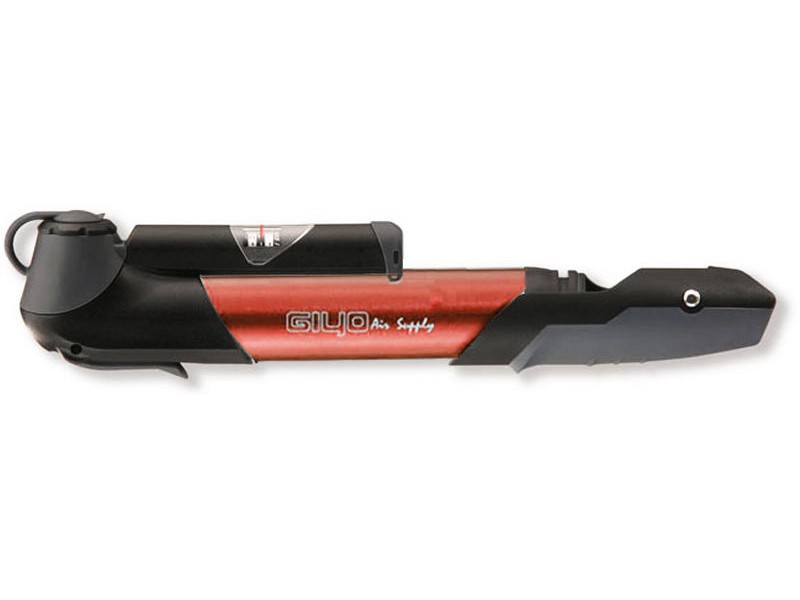 Мининасос GIYO GP-961A с манометром, со складной Т-ручкой, под два типа клапана AV+FV пластик красный фото 