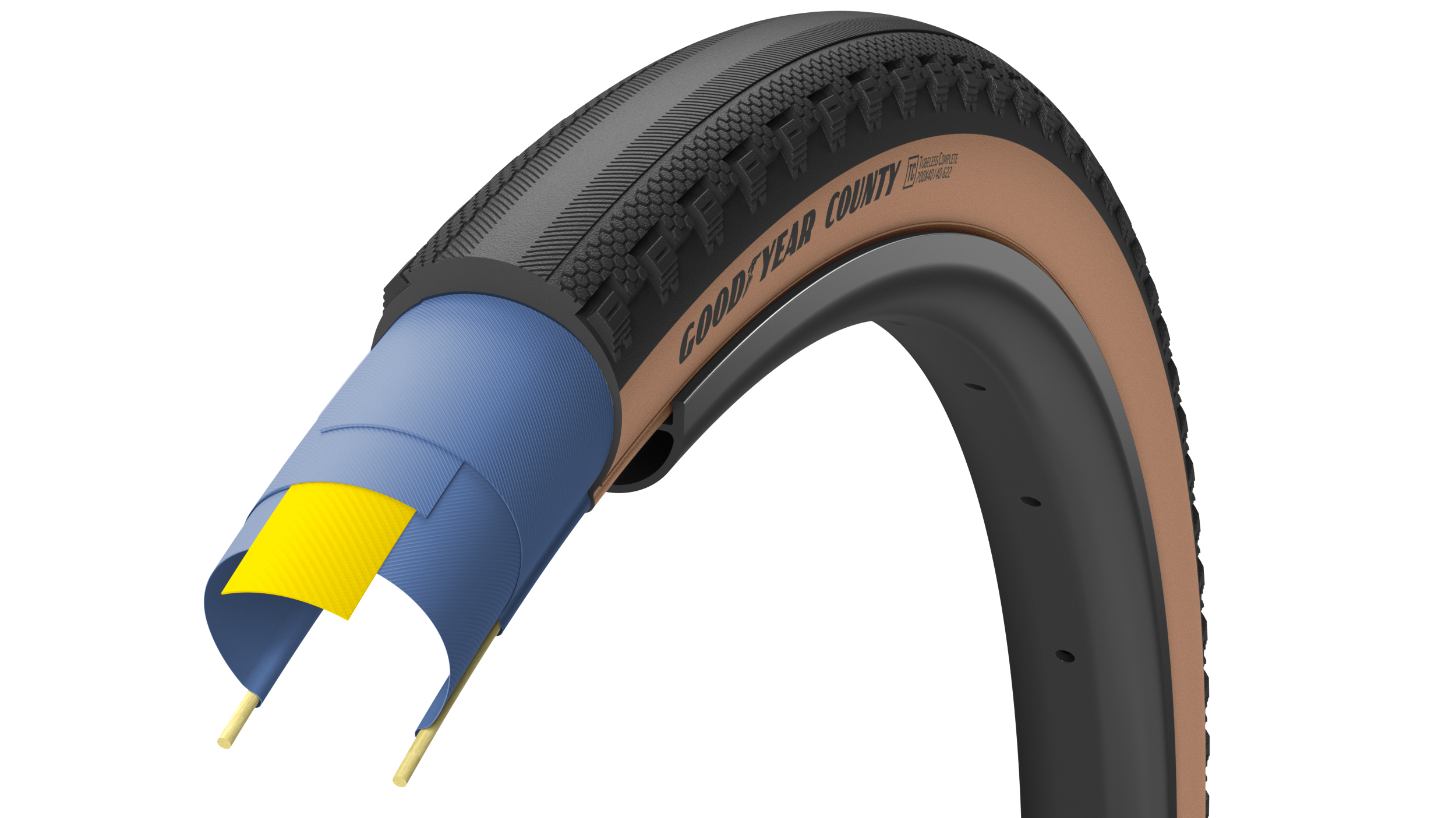 Покрышка 700x35 (35-622) GoodYear County Ultimate Tubeless Complete Folding Blk/Tan, 120tpi фото 