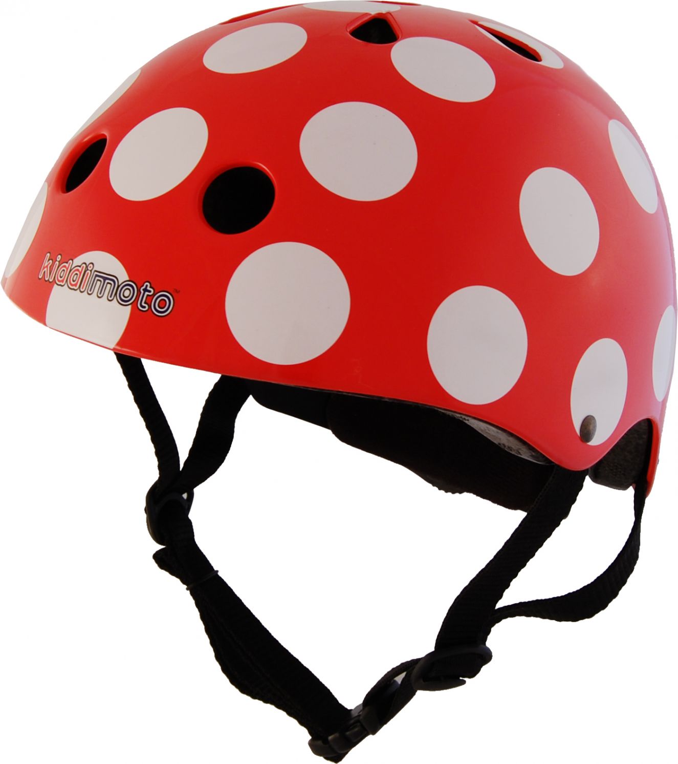 Шлем детский Kiddimoto красный в белый горошек, размер S 48-53см фото 