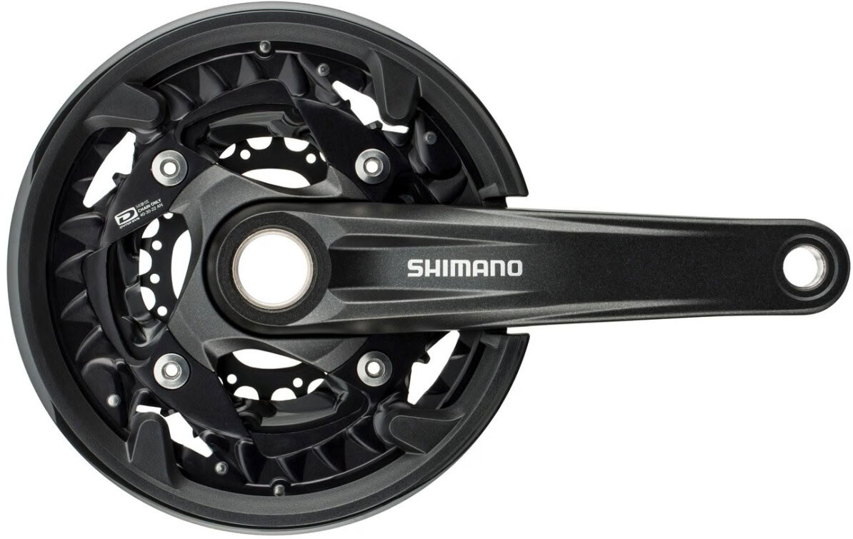 Шатуны Shimano FC-MT500-3, 175 мм, 3x10-ск., 40x30x22T, интегрированная ось, без каретки, защита звезды фото 