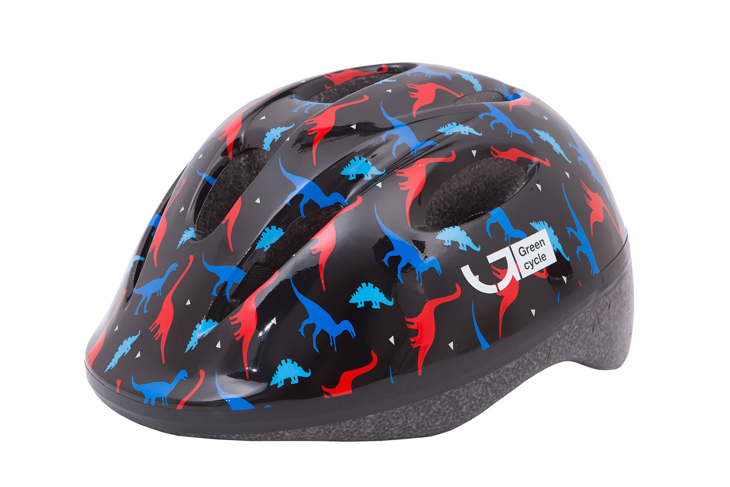 Шлем детский Green Cycle Dino размер 48-52см черный/красный/синий лак фото 