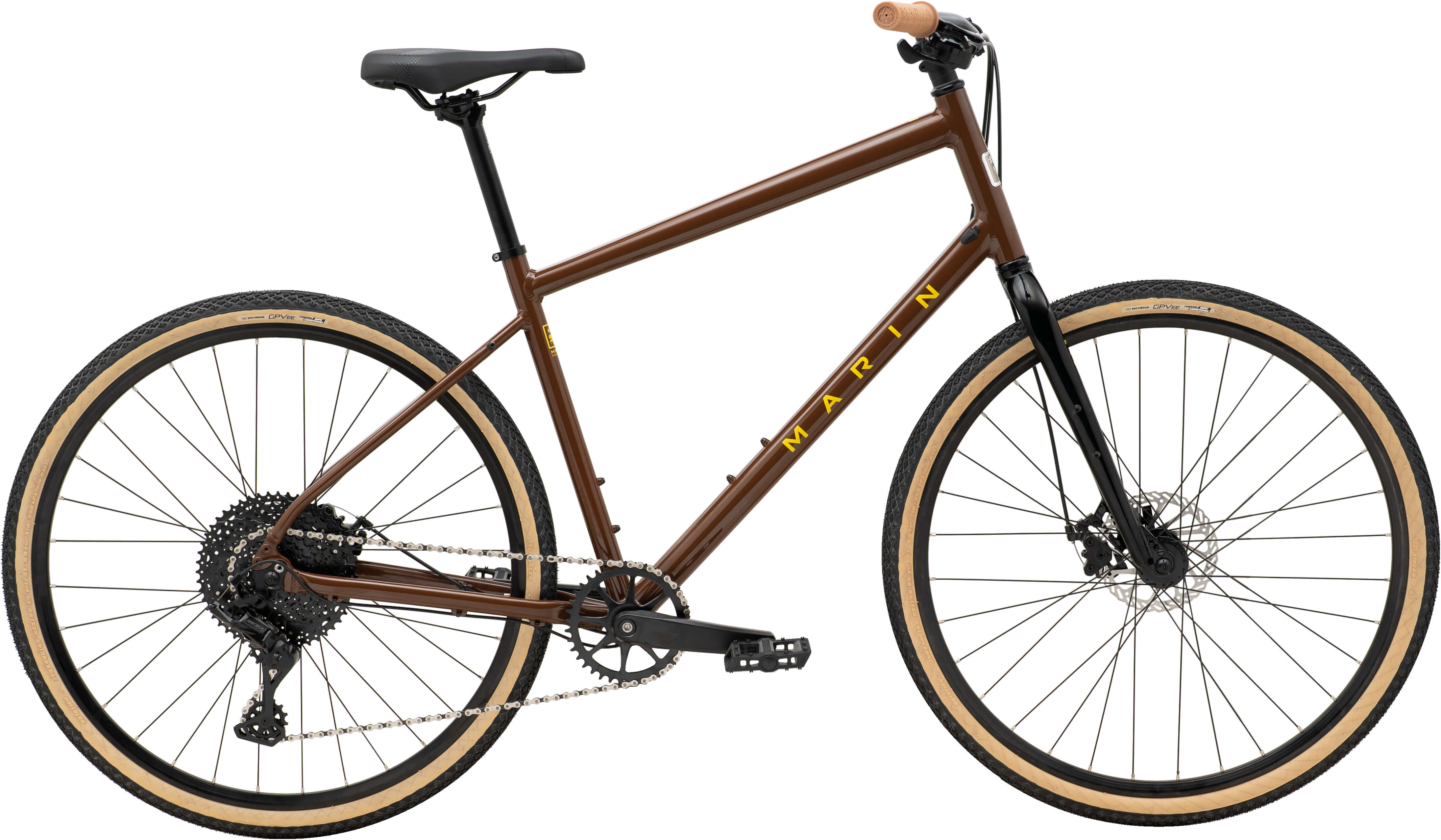 Велосипед 28" Marin Kentfield 2 рама - S 2024 Gloss Brown/Black/Yellow фото 