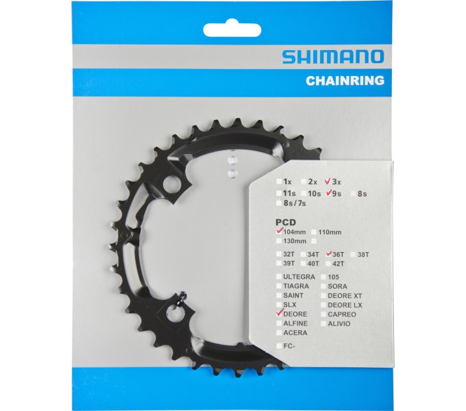 Звезда к шатуну Shimano FC-M590 DEORE, 36T, 3/9-ск., черн. фото 