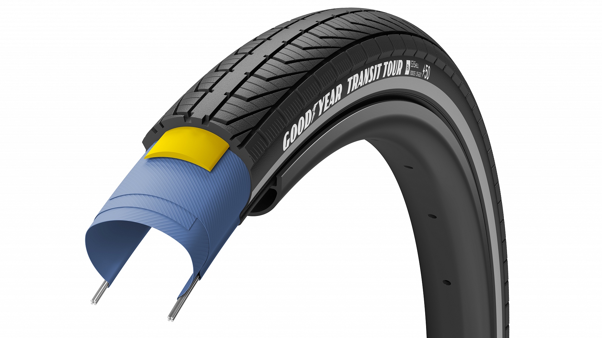 Покришка 700x40 (40-622) GoodYear TRANSIT Tour S3:Shell, Black Reflect фото 