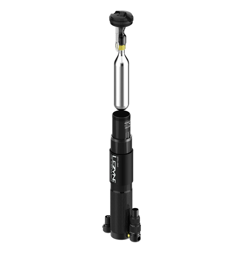 Мини-насос Lezyne CNC TUBELESS DRIVE с СО2 и инструментом для ремонта бескамерок, 30psi, черный фото 2