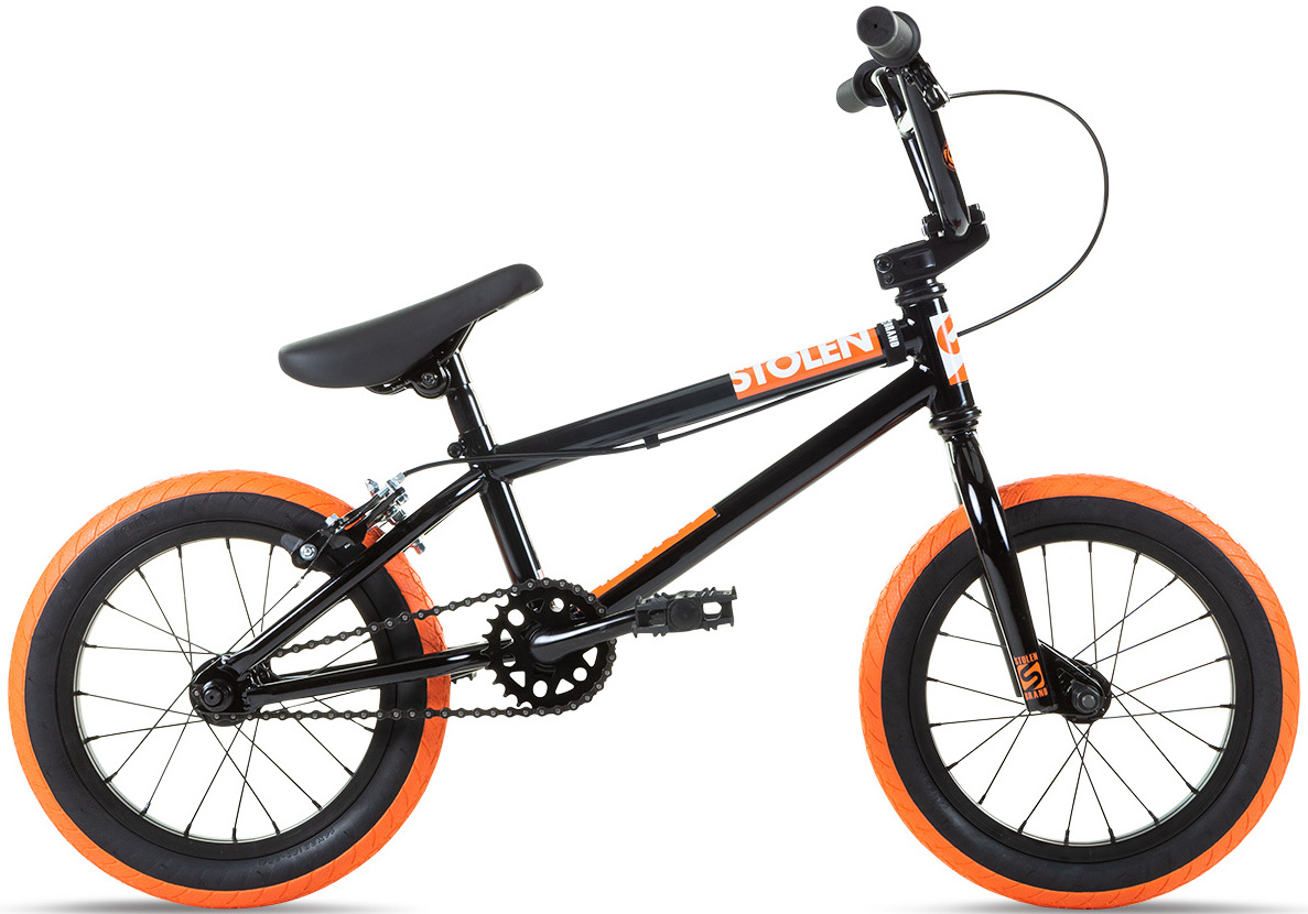 Велосипед 14" Stolen AGENT 14.60" BLACK W/ DARK NEON ORANGE TIRES A1 фото 