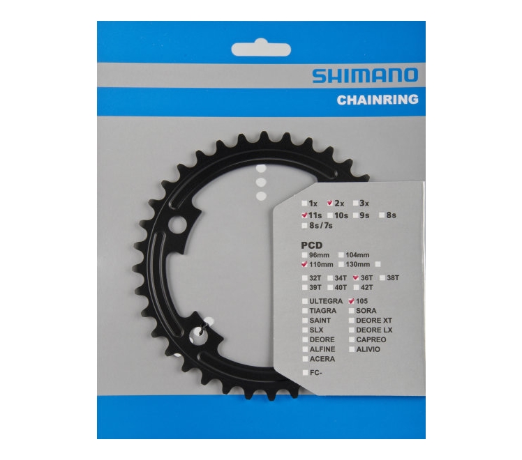 Звезда к шатуну Shimano FC-5800 105, 36T, 2/11-ск., черн. для 52-36T фото 