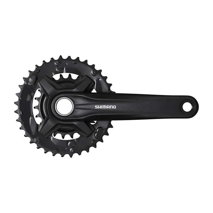 Шатуны Shimano FC-MT210-2, 175мм, 36X22, интегрированная ось, без каретки, защита звезд, черный фото 