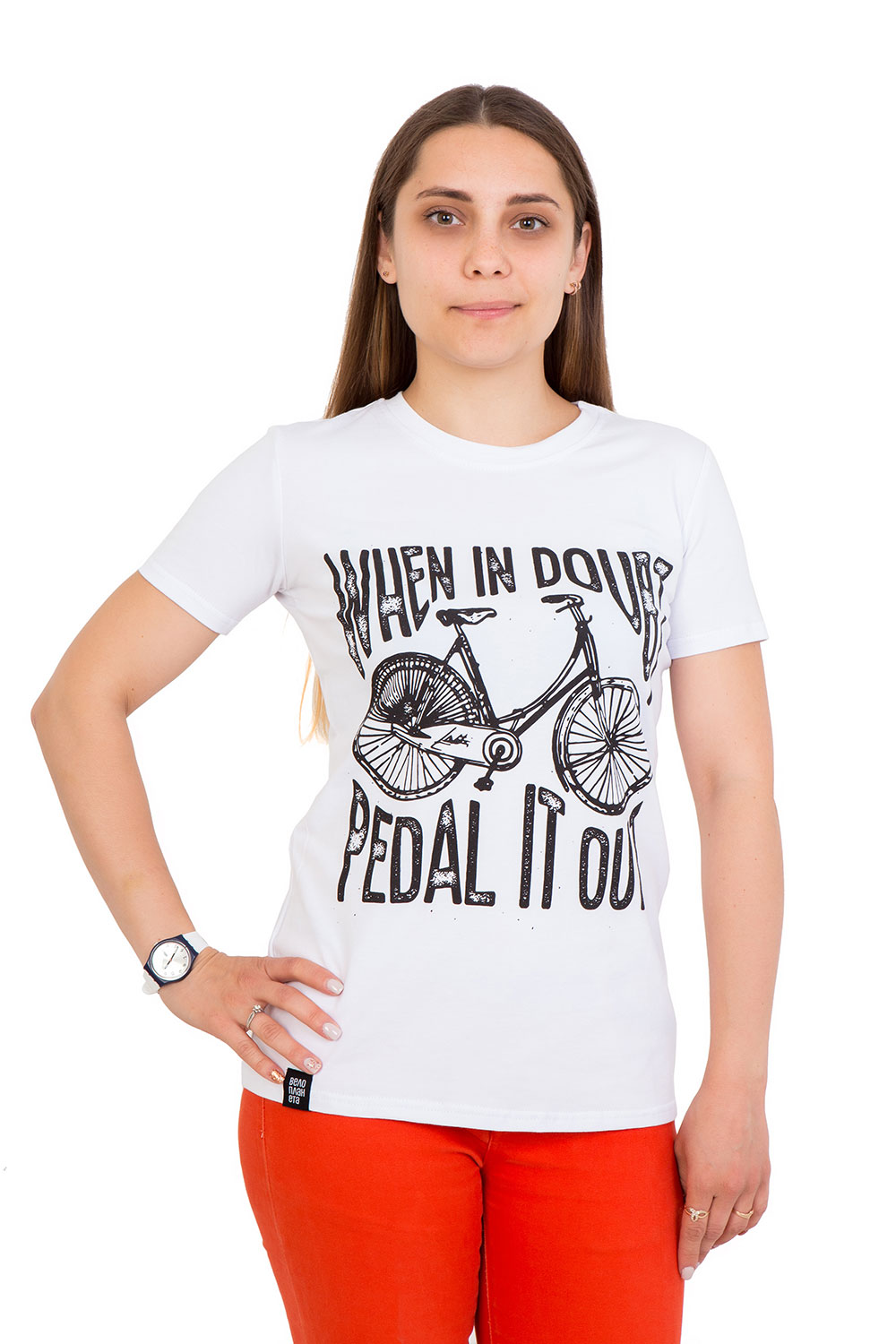 Футболка When in doubt pedal it out жіноча біла, розмір S фото 1