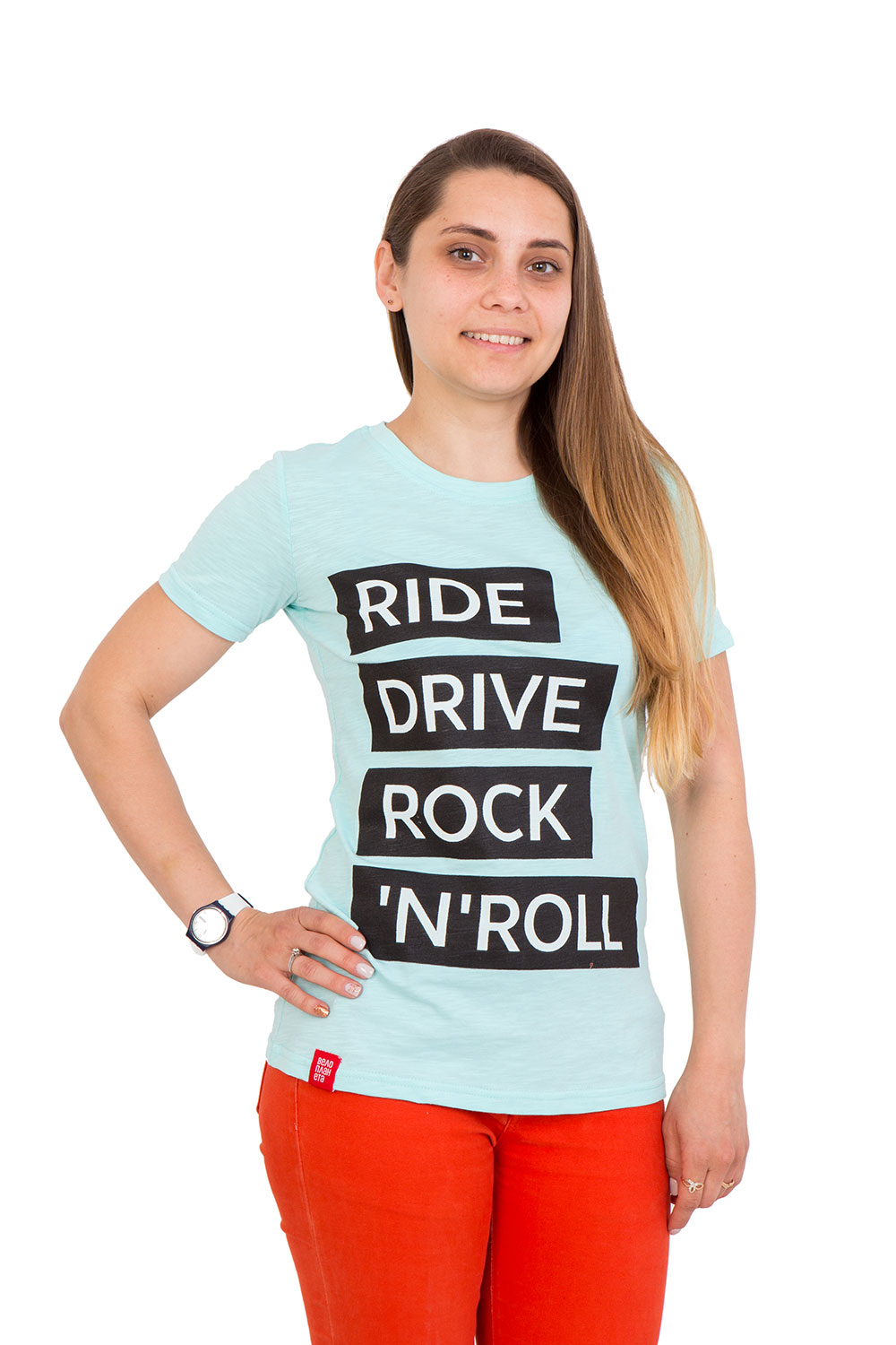 Футболка Ride drive rock&roll женская голубая, размер L фото 
