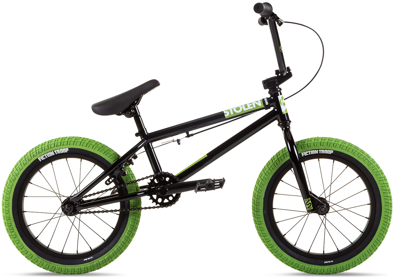 Велосипед 16" Stolen AGENT 16.25" BLACK W/ NEON GREEN TIRES A1 фото 