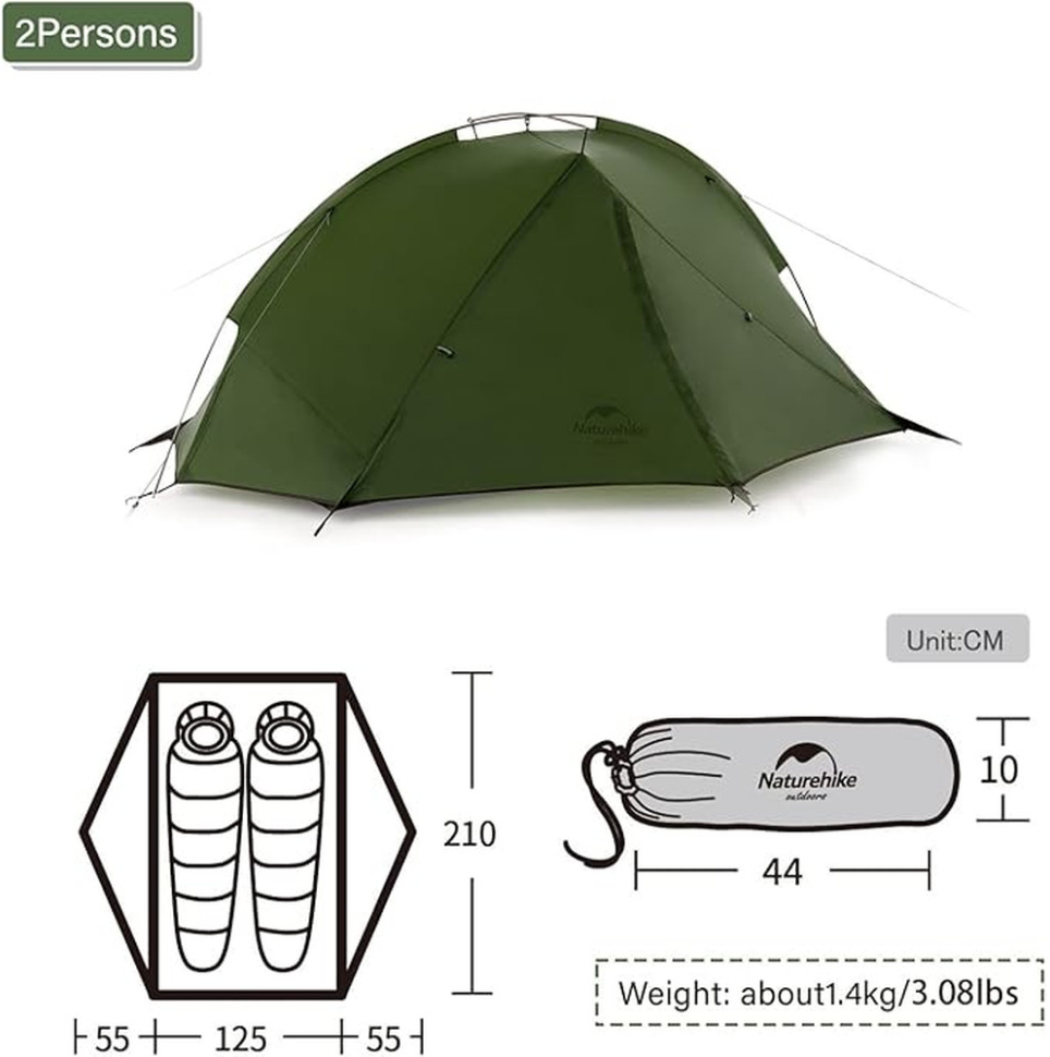 Палатка двухместная Naturehike Tagar NH17T180-J, зеленая фото 3