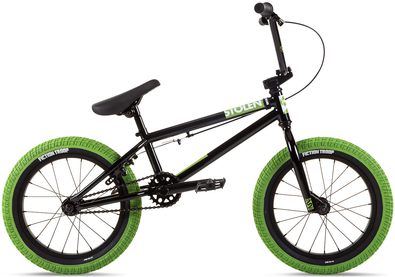 Велосипед 16" Stolen AGENT 16.25" 2021 BLACK W/ NEON GREEN TIRES фото 
