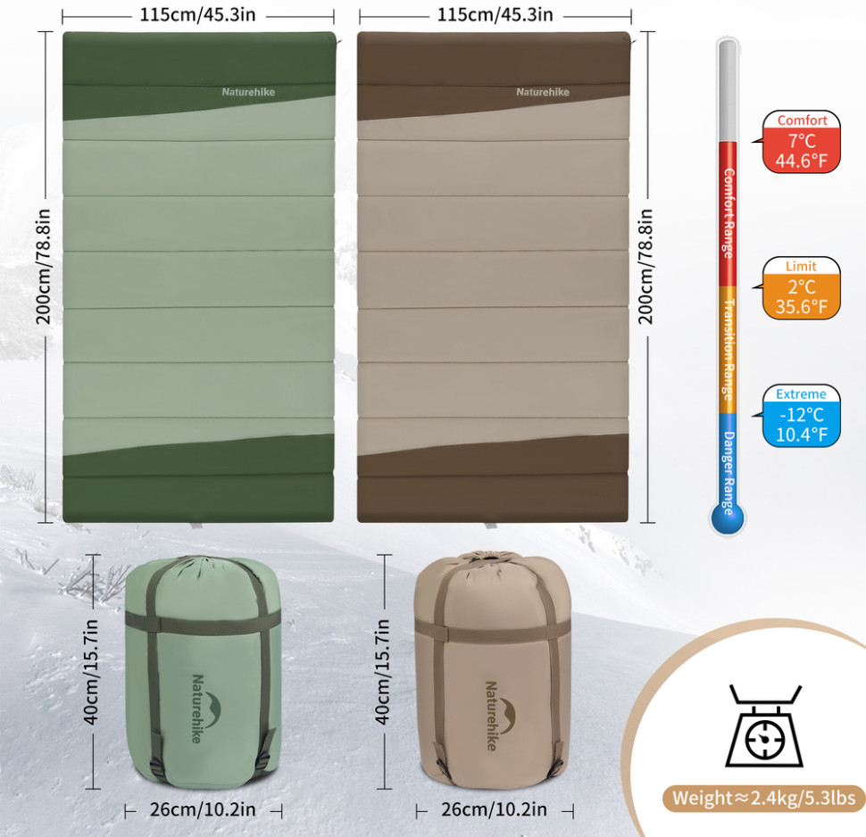 Спальний мішок Naturehike CNK2300019, двомісний, коричневий фото 3