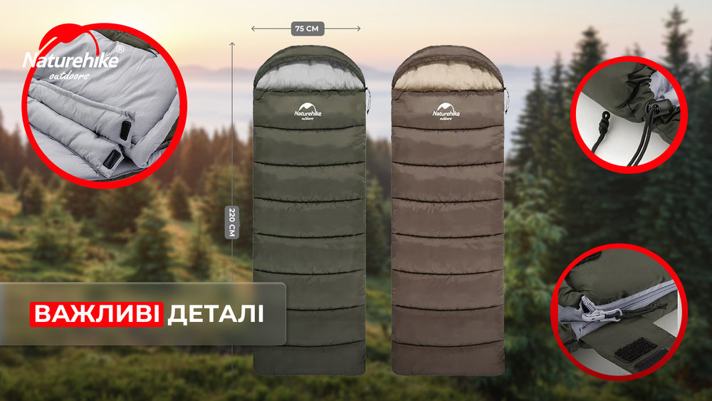 Спальный мешок Naturehike U350S NH20MSD07, правый, темно-зеленый фото 10