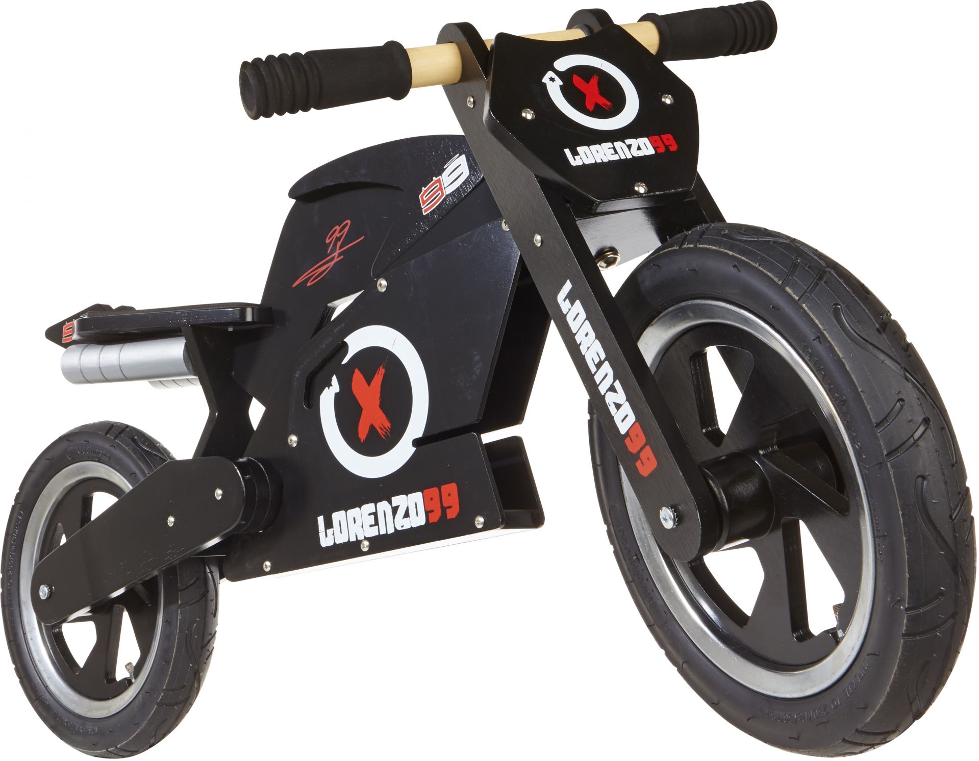 Беговел 12" Kiddimoto Heroes деревянный, с автографом Jorge Lorenzo, чёрный фото 