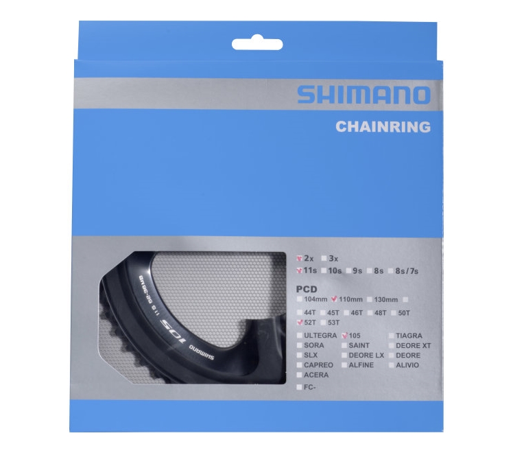 Звезда к шатуну Shimano FC-5800 105, 52T, 2/11-ск., черн. для 52-36T фото 
