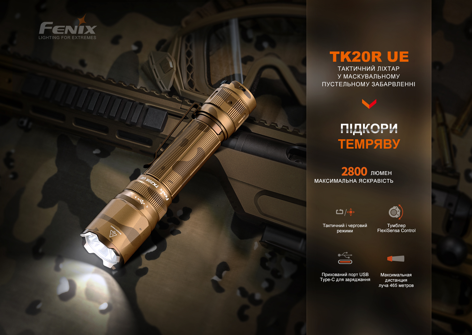 Фонарь тактический Fenix TK20R UE, камуфляж фото 4