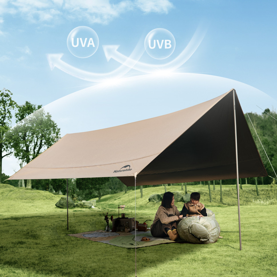 Тент Naturehike CNK2350WS015 Cloud Skies Tarp Lite, 550x465 см, коричневый фото 8