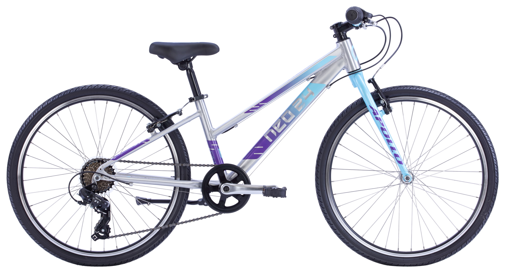 Велосипед 24" Apollo NEO 7s girls Brushed Alloy / Ice Blue / Purple Fade фото 