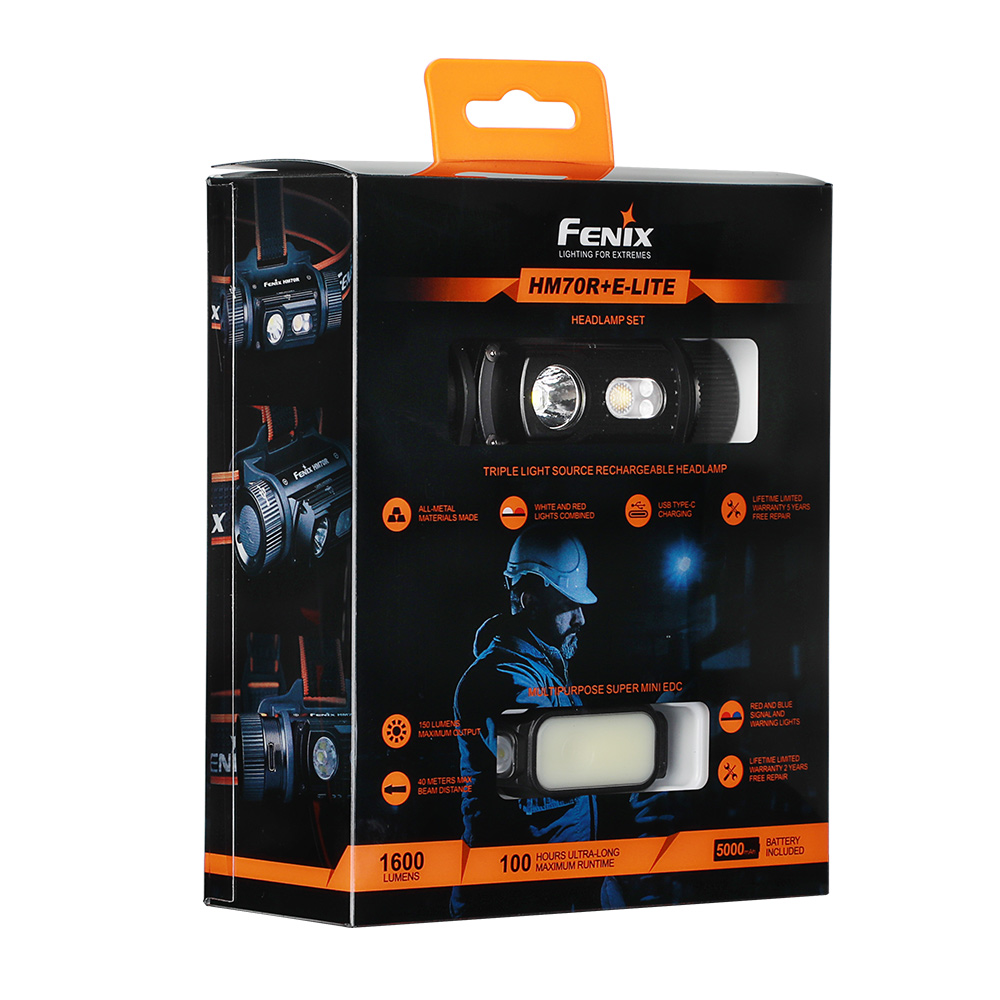 Комплект фонарь налобный Fenix HM70R + фонарь ручной Fenix E-LITE фото 