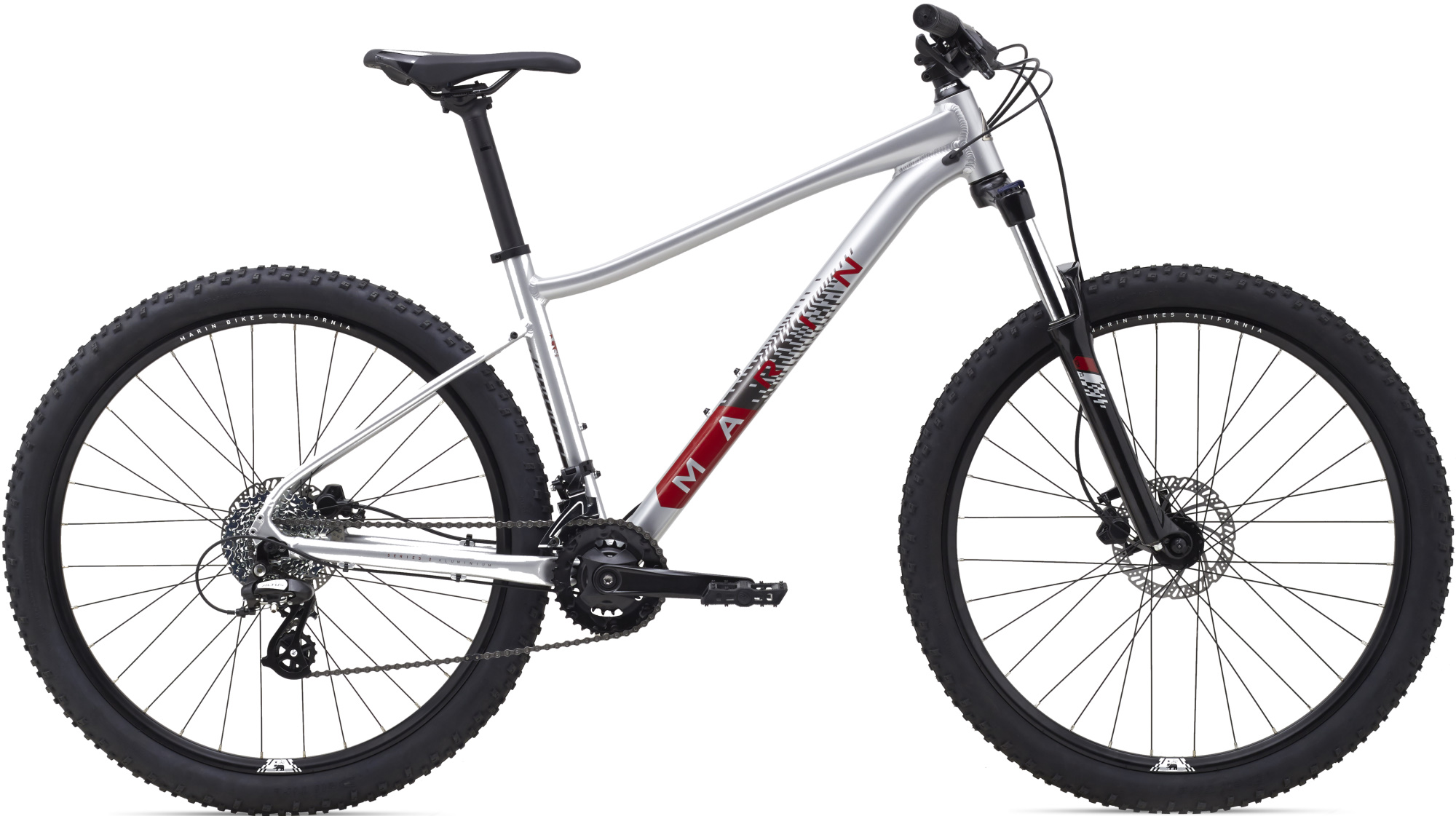 Велосипед 27,5" Marin WILDCAT TRAIL 3 WFG рама - XS 2021 Gloss Silver/Black/Metallic Red фото 