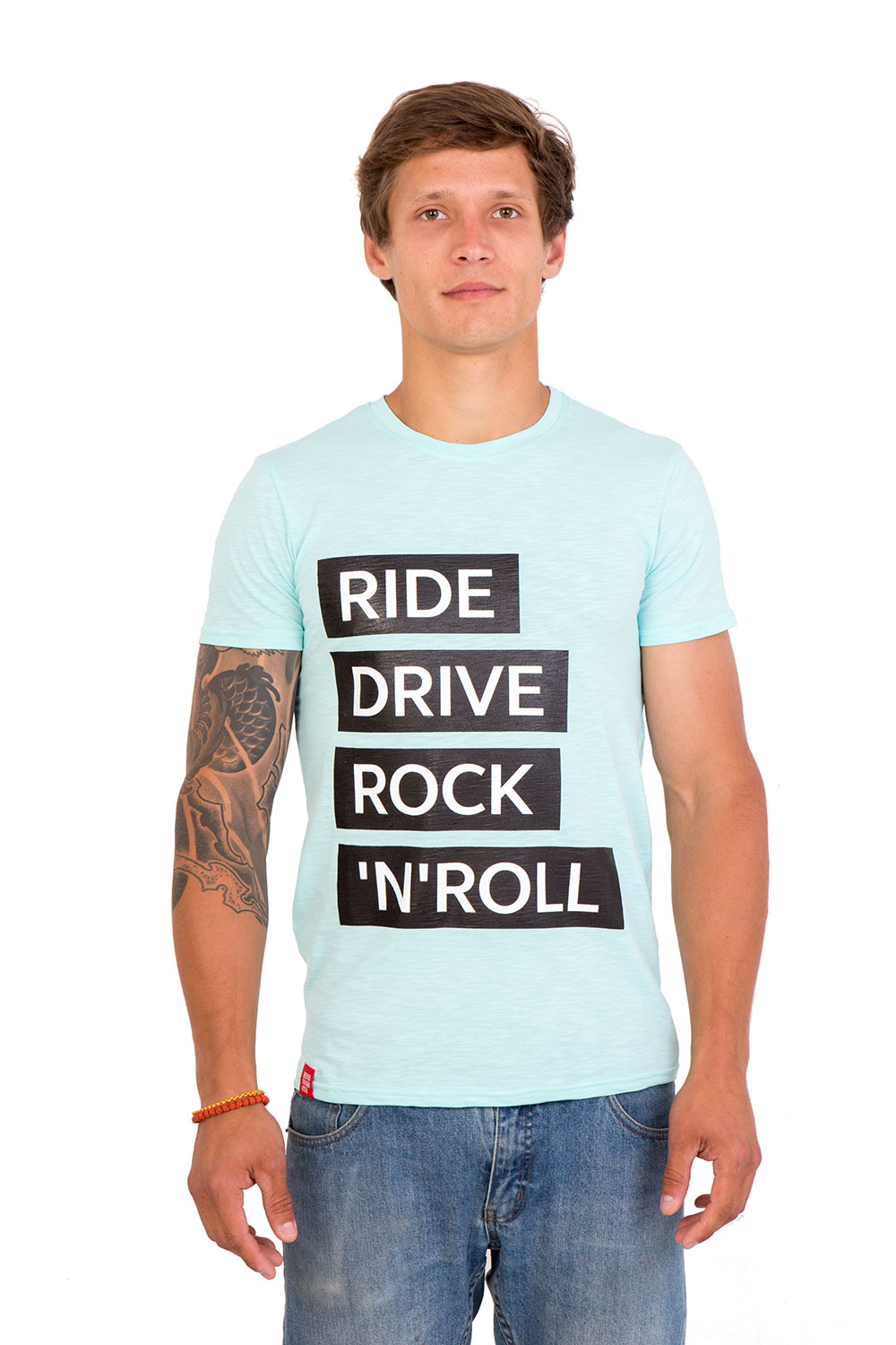 Футболка Ride drive rock&roll мужская голубая, размер S фото 