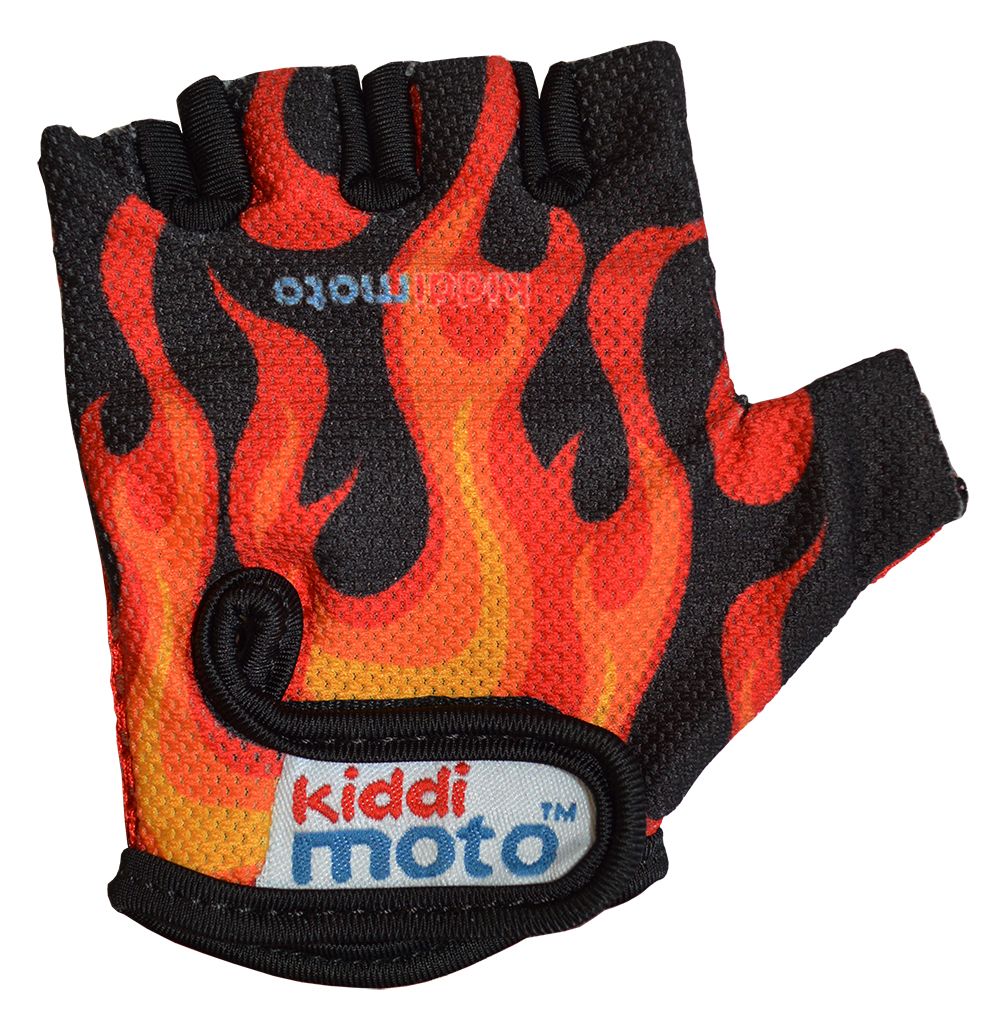 Перчатки детские Kiddimoto чёрные с языками пламени, размер М на возраст 4-7 лет