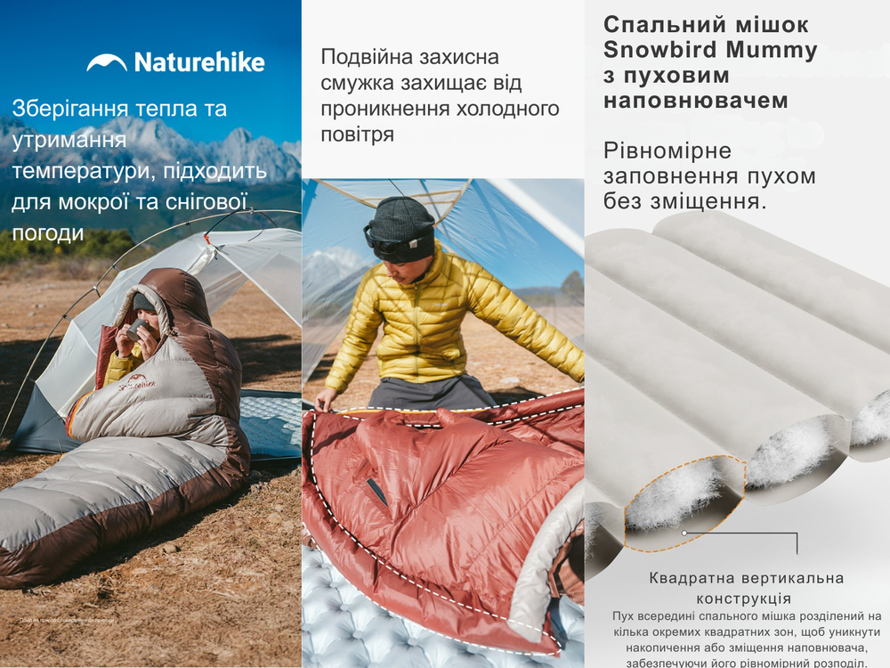 Спальный мешок Naturehike Snowbird CNK2550WS014, пух, размер L, темно-коричневый 400 г фото 9