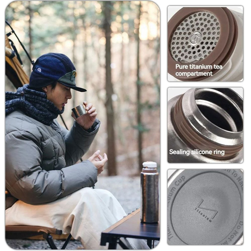 Термос Naturehike CNK230CF012, титан, з чохлом, 600 мл фото 2