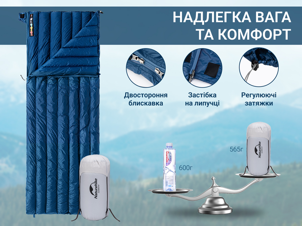 Спальный мешок Naturehike CWM295 CNK2300SD013, пух, голубой фото 3