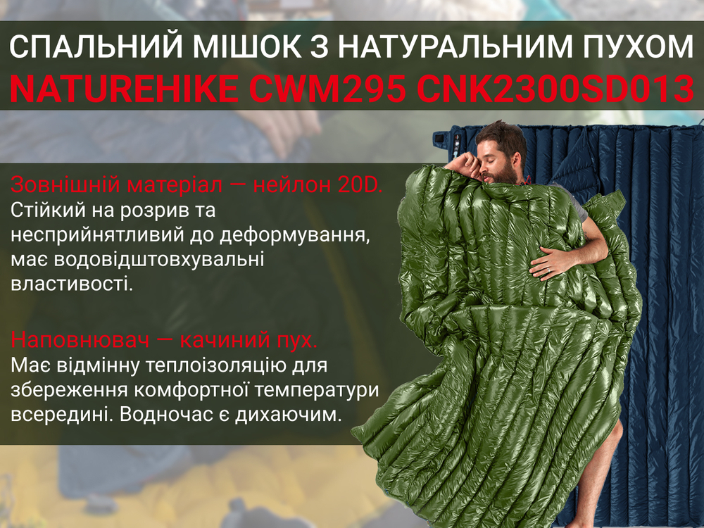 Спальный мешок Naturehike CWM295 CNK2300SD013, пух, зеленый фото 9