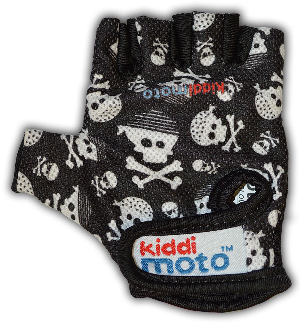 Перчатки детские Kiddimoto чёрные с черепами, размер S на возраст 2-4 года