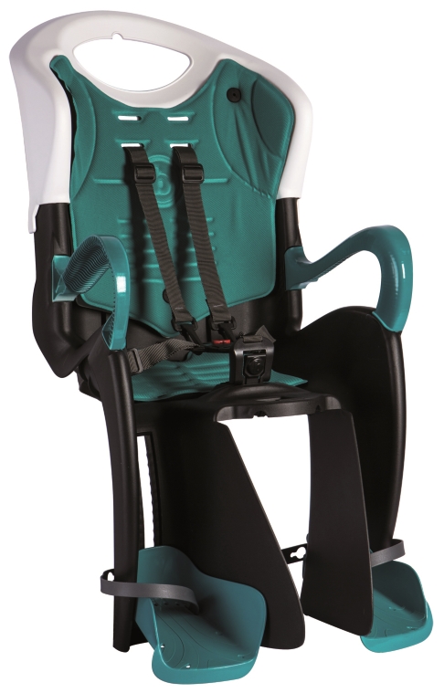 Сидіння задн. Bellelli Tiger Standart B-fix до 22кг, чорно-біле з бірюзовою підкладкою фото 