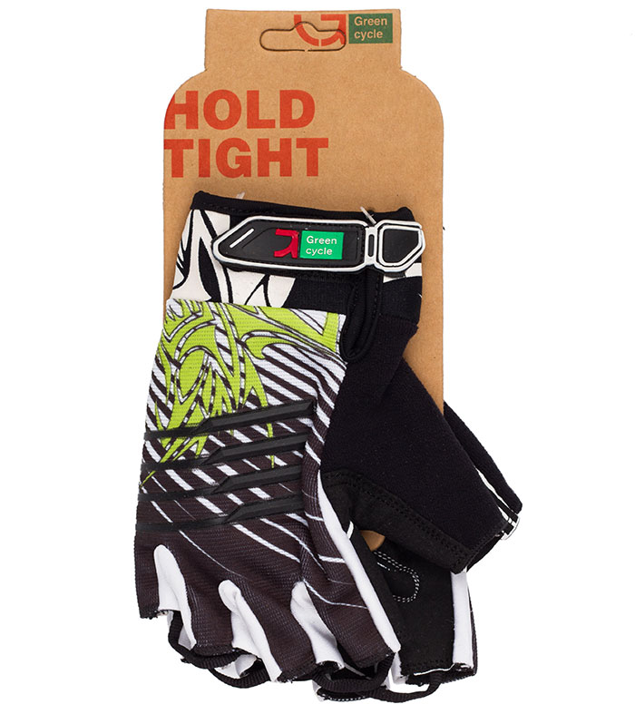 Перчатки Green Cycle NC-2303-2014 MTB Gel без пальцев XL черно-бело-зеленые фото 
