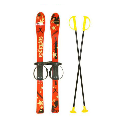 Лыжи с палками Marmat детские пласт., длина-90см красный фото 