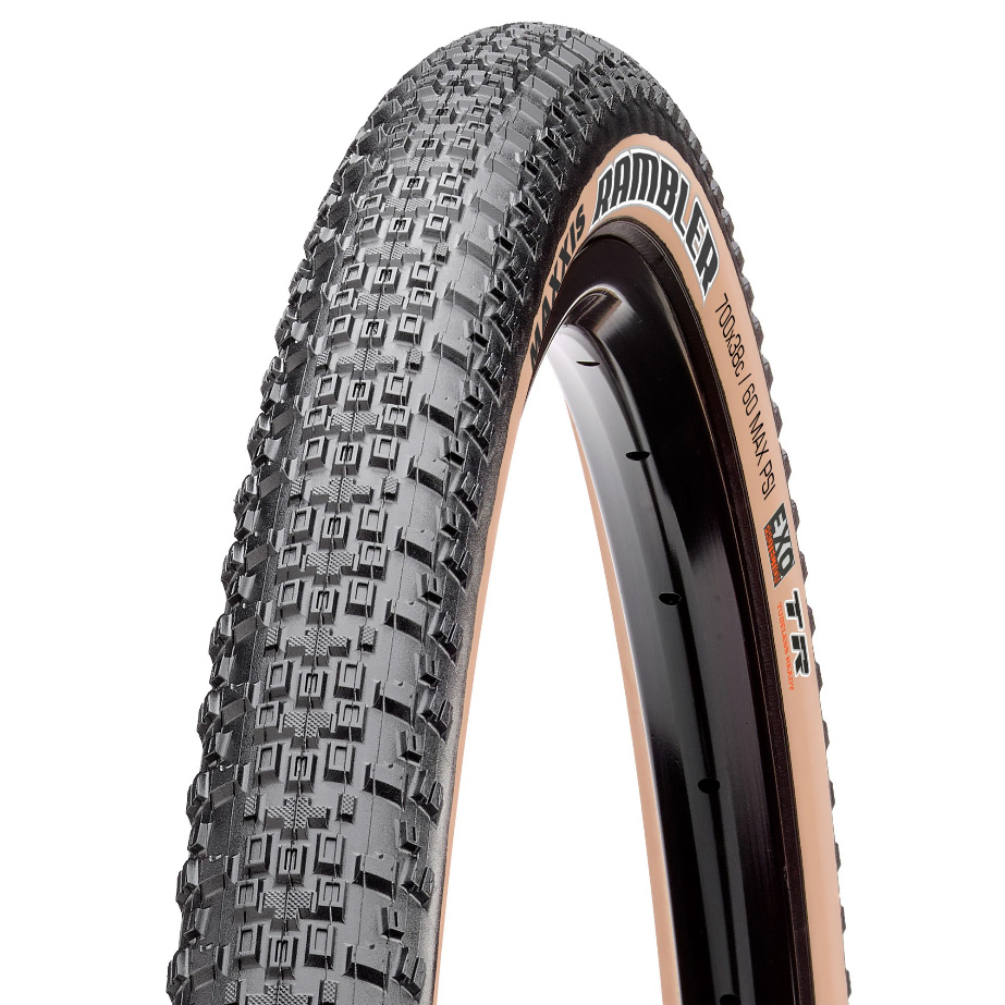 Покришка 700x38C Maxxis Rambler (38-622) 60TPI, EXO/TR/Tanwall, Foldable, чорна з коричневою боковиною фото 