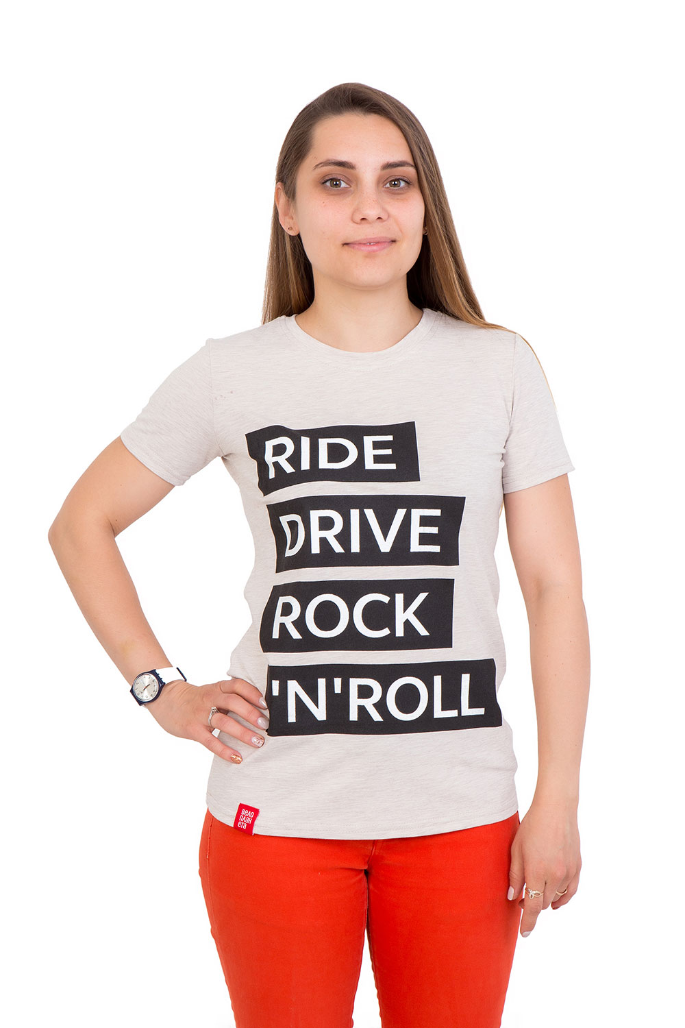 Футболка Ride drive rock&roll женская бежевая размер L фото 