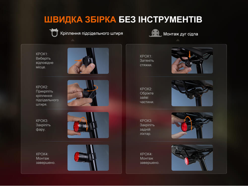 Мигалка задняя Fenix BC06R, 30 люмен, 7 режимов, режим торможения 90 люмен, зарядка USB-C фото 4
