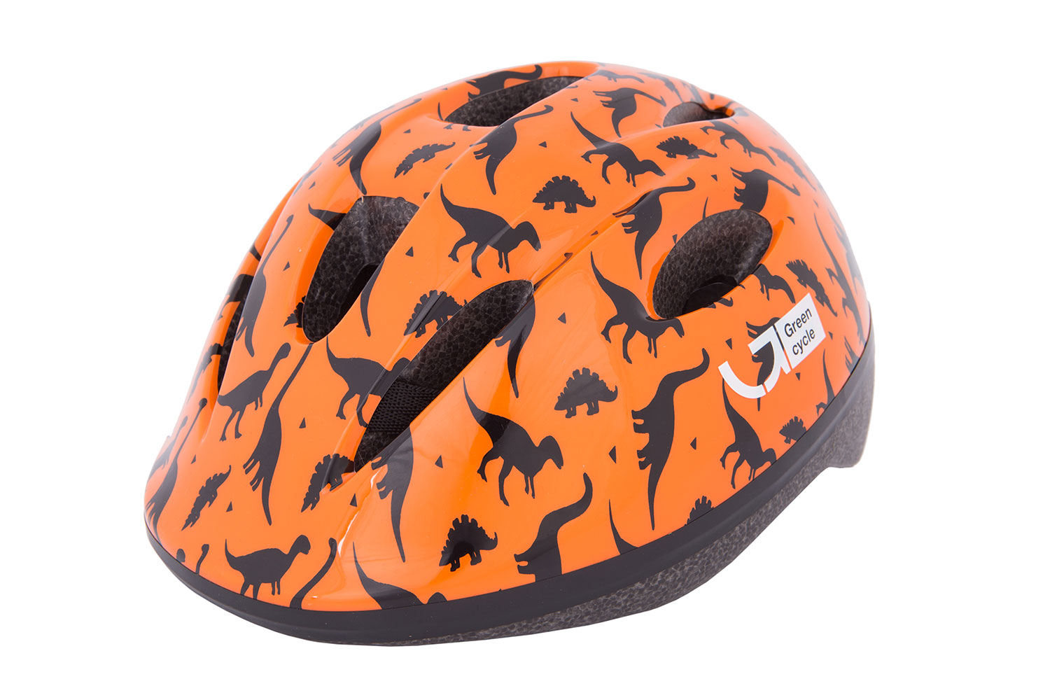 Шлем детский Green Cycle Dino размер 48-52см оранжевый/чёрный лак фото 
